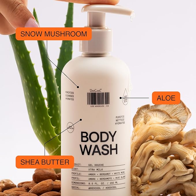 DedCool Body Wash Refill Xtra Milk | Nourishing Vegan Cleanser with Shea Butter, Aloe & Snow Mushroom | Non-Toxic, Carbon-Neutral Formula | Bergamot, White Musk & Amber Scent | 16 fl oz