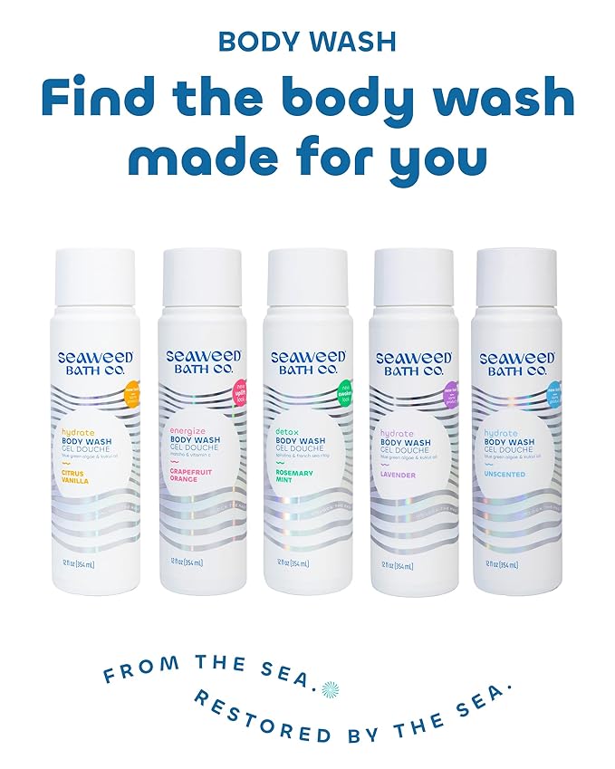 Seaweed Bath Co. Hydrate Body Wash, Eucalyptus Peppermint Scent, 12 Ounce, Shower Gel for Men & Women, Vegan, Paraben Free, Sulfate Free, Cruelty Free