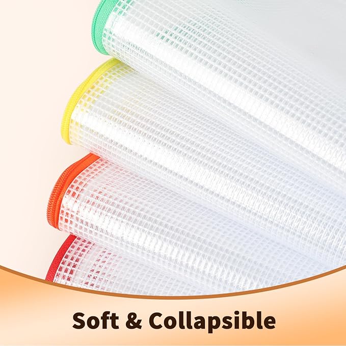 Umriox Mesh Zipper Pouch Bags, A3+A4+A5, (6 colors, 18 Packs), Clear Zipper Pouches, Waterproof Zipper Pouches for Office Supplies Cosmetics Travel Storage