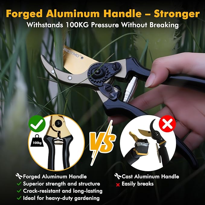 RESTMO 8.6" Professional Pruning Shears, Premium Titanium SKS5 Steel Blade for Long-Lasting Sharpness, Forged Aluminum Handles for Durability, Bypass Pruners for Gardening, Clippers & Scissor Tool