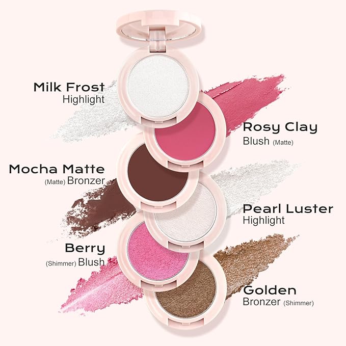 Color Nymph Ultra-Creamy Highlighter Blush Bronzer Stackable Makeup Palette Set | 3-IN-1 Multi-Use Long-Lasting & Matte & Shimmer Power, Travel-Friendly Makeup Kits | Vegan & Cruelty-Free - Combo