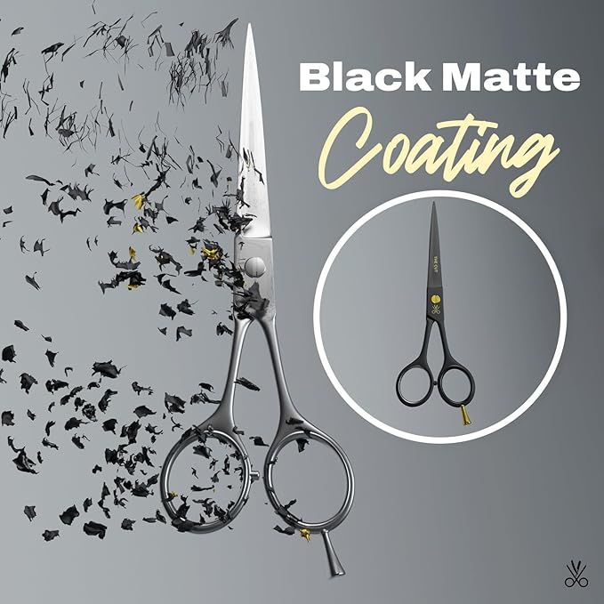 The Cut Factory® 6.5” Matte Black Luxury Hair Scissors – Ultra-Sharp High Carbon Steel Barber Shears for Men, Women & Kids – Gift-Boxed with Leather Pouch – Precision Cutting for Salon & Home