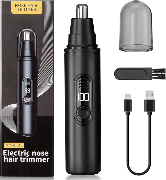 SUERBEATY Nose Hair Trimmer for Men Rechargeable, Electric Nose and Ear Hair Trimmer, Professional Nose Clipper, LED Display, Waterproof, Portable Travel Size, Painless, Black
