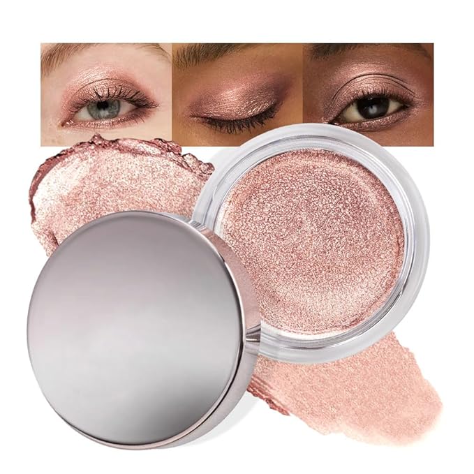 Glitter Shimmer Metallic Cream Eyeshadow Palette Makeup, Rose Gold Natural Single Mini Instant Holographic Eyeshadow For Women, Sombras Crema Para Ojos, Talc, Paraben & Cruelty Free