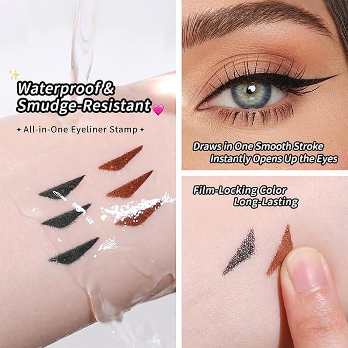 Foldable Eyeliner Stamp,Winged Eyeliner Stamp,Gel Eye liner Pencil Set for Perfect Wings,Smudge Proof & Waterpoof Eye Liner,Easy Eye Stencil Makeup Tool (2PCS-Brown)