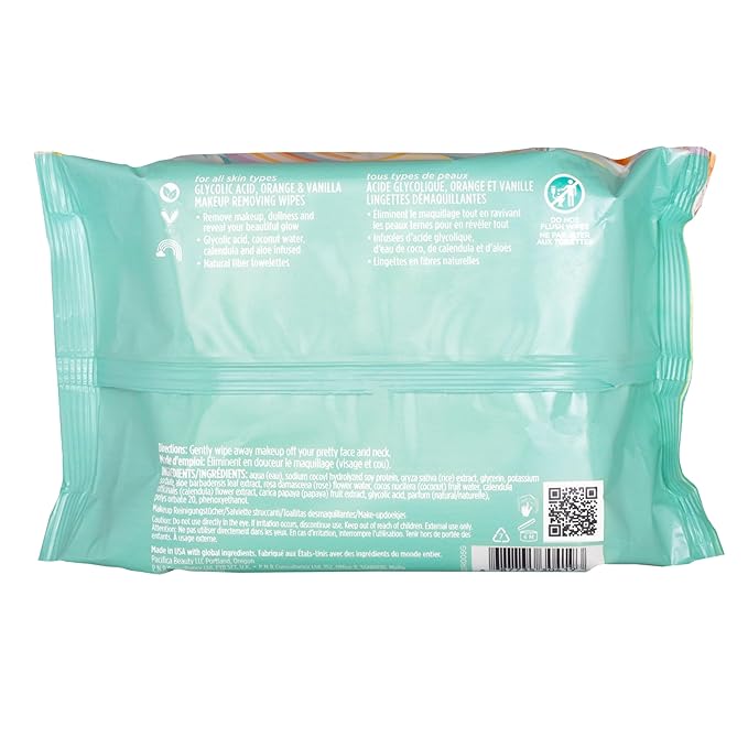 Pacifica Makeup Remover Face Wipes - Daily Facial Cleansing & Exfoliating Towelettes - Biodegradable - Organic - w/ Gycolic Acid - Clean Beauty Vegan & Cruelty-Free Dermatologist Tested 30 Count