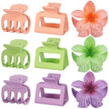 3 Styles Medium Hair Clips for Women 9 Pcs Small Claw Clips for Thin Hair Flower Hair Clips for Thick Hair Square Hair Claw Clips for Girls Hawaiian Plumeria Hair Accessories for Women (Purple)