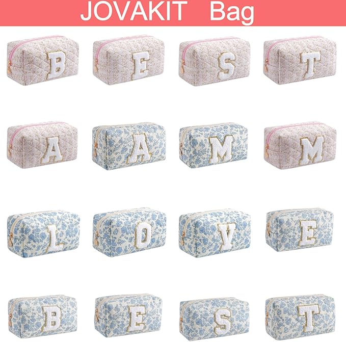 JOVAKIT Makeup Bag Cosmetic Bags for Women, Christmas Gifts for Girls Age 6-18, Alphabet Pink Floral Coquette Zipper Travel Makeup Pouch, Organizer Case Trendy Stuff (Pink Floral S)