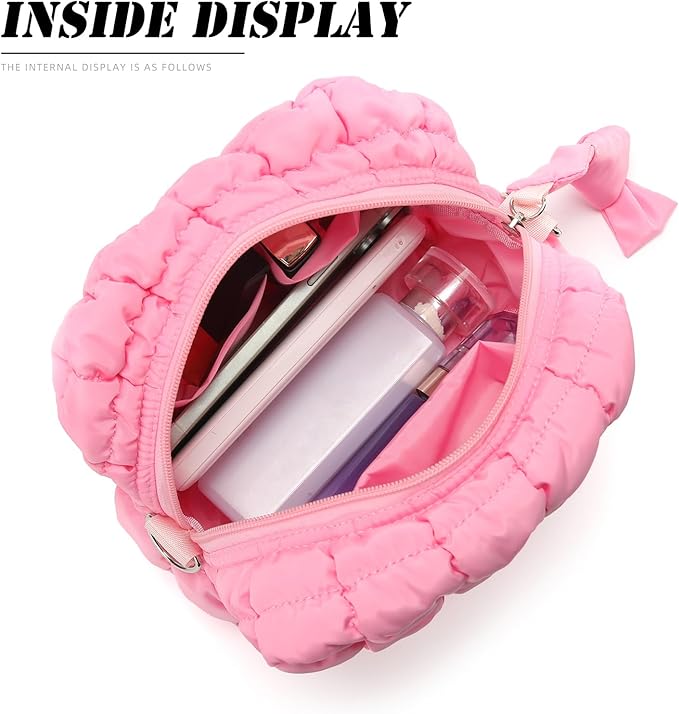 Puffy Quilted Makeup Bag Small Puffer Bag Cosmetic Bags Travel Toiletry Purse for Women, Cute Organizer Pouch, Beige