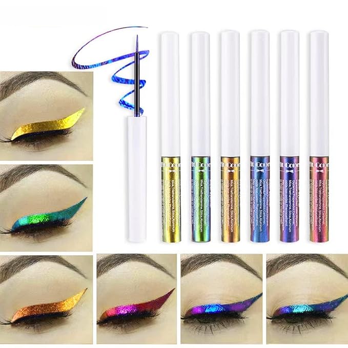 Corleone Glitter Liquid Eyeliner, Metallic Change Color Rainbow Eyeliner Gel MultiColor Highly Pigmented Waterproof Longer-Lasting Colorful Eye Liner Gift Kit for Women and Girls