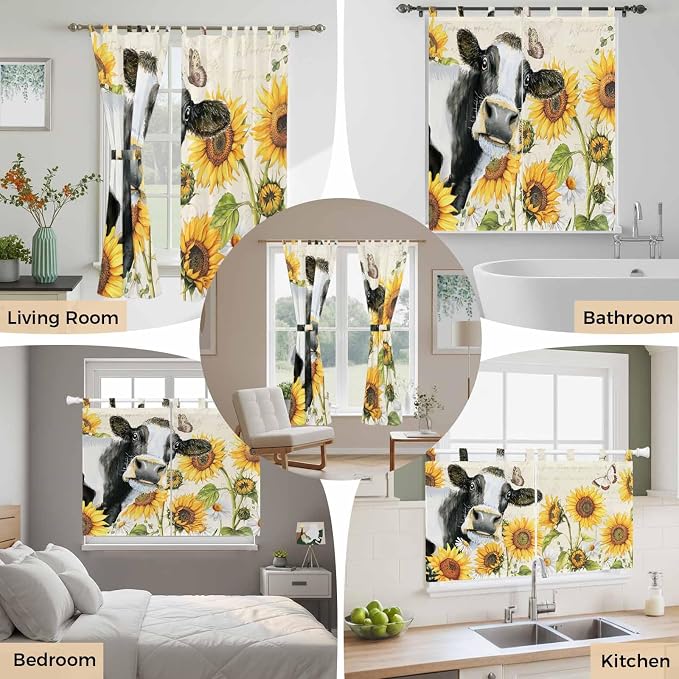 Yellow Sunflowers Kitchen Curtains 36 Inch Length, Small Window Curtains Tab Top - Image 7