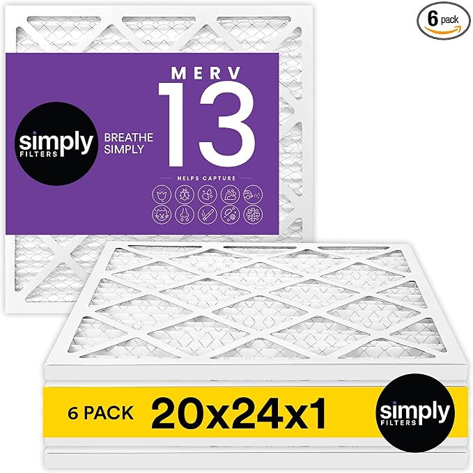 Simply 20x24x1 Air Filter, Merv 13, 6 Pack, by SimplyFilters