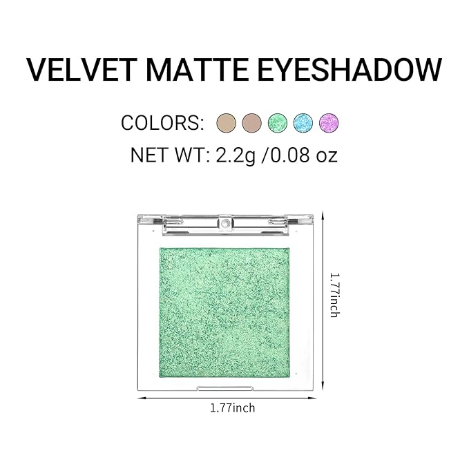 Erinde Glitter Shimmer Sparkle Eyeshadow Palette, Green Glitter Sparkle Eye Shadow Makeup, Single Monochrome Long-Lasting Eye Makeup, Smooth Formula, Vegan & Cruelty-Free, C06 Summer Sparkle