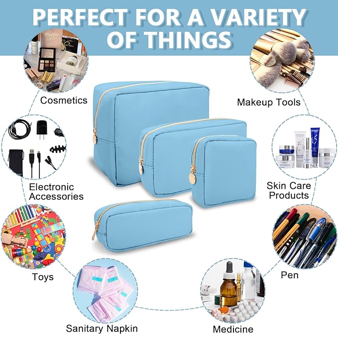 Small Pencil Case Makeup Bag for Purse, Cute Pencil Pouch Preppy Nylon Makeup Brush Bag with Zipper , Girls Portable Stationery Storage Case Small Pen Bag for Office School College(Slim-Periwinkle)
