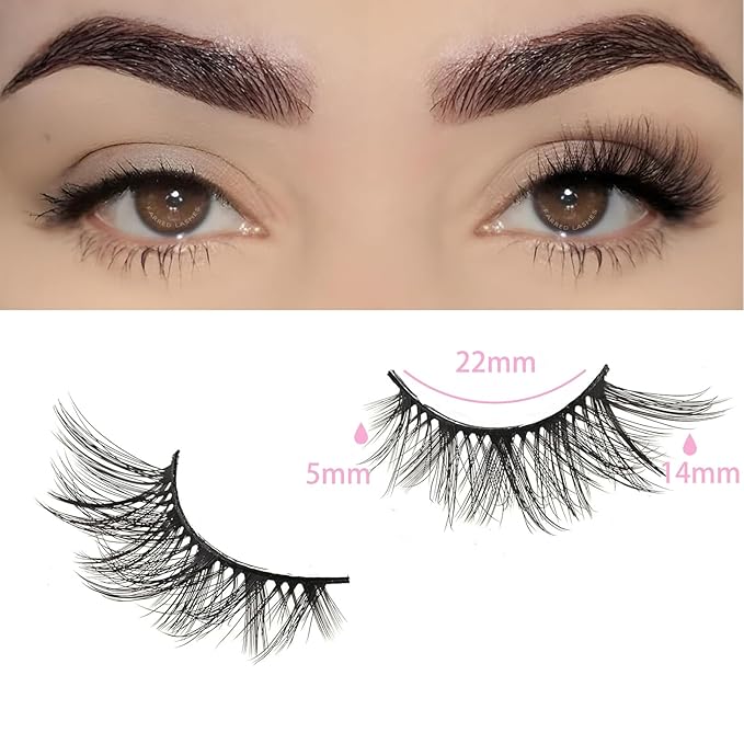 FARRED Half Lashes Cat Eye Lash Wispy Fake Eyelashes Short 7 Pairs Natural Strip Lash Fluffy Mink Fox Eye Lashes Pack Small Full Pestañas (A13 | 5-14MM)