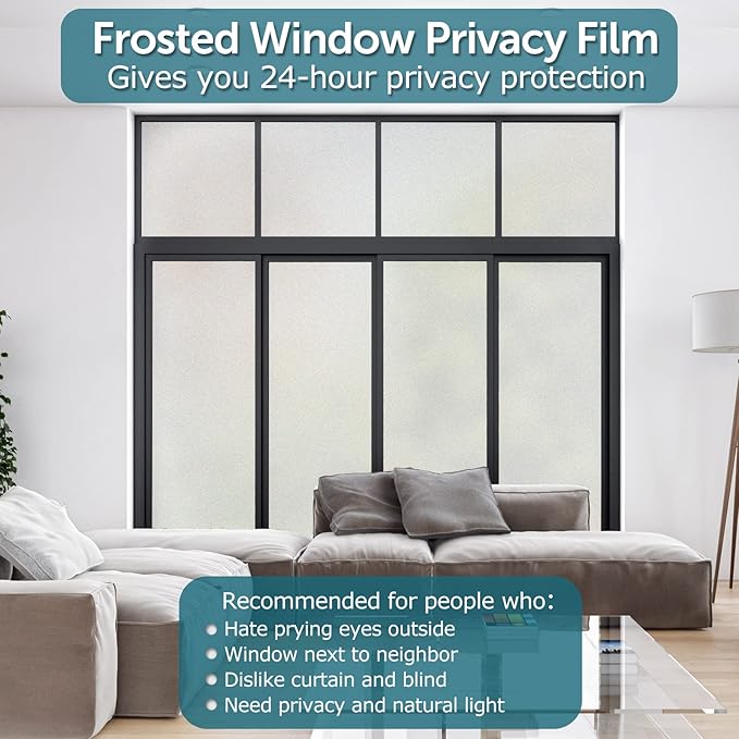 HIDBEA Frosted Window Privacy Film - Non Adhesive Static Cling Glass Stickers Sun UV Blocking Heat Control Door Covering Decals for Home Office, 55.1 x 196.8 Inch