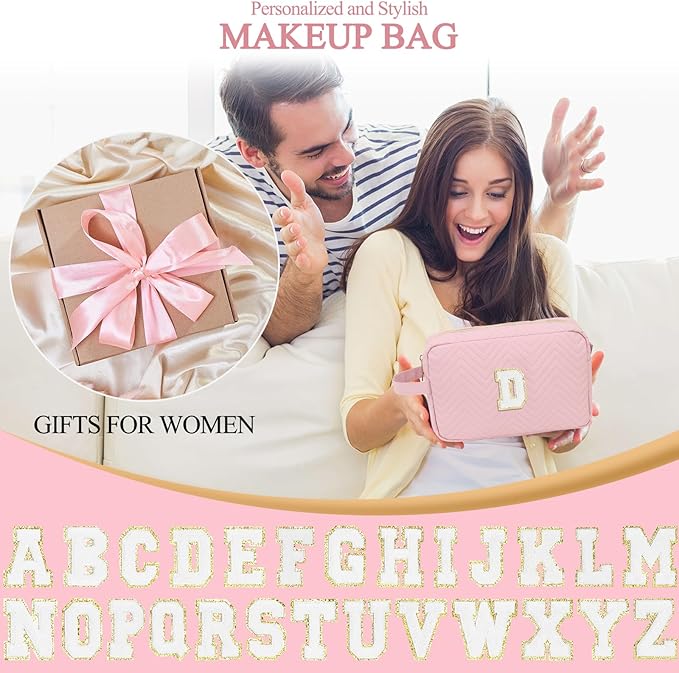 Personalized Initial Makeup Bag Trendy Stuff Leather Waterproof Cosmetic Bag Travel Toiletry Bag, Christmas/Thanksgiving/Halloween Gifts Makeup Organizer Case for Women Girls Mom Girlfriend Wife