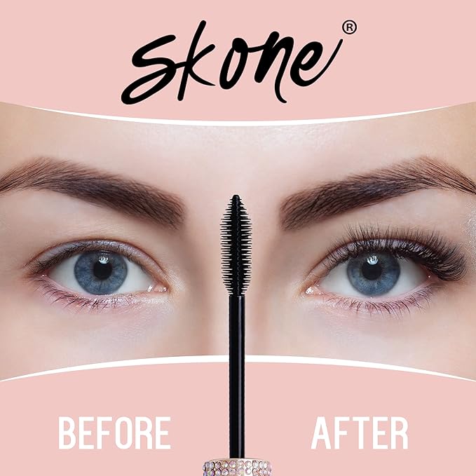 Skone Cosmetics Insanely Intense Waterproof Mascara – Smudge-Proof, Long-Lasting and Volumizing for Thick, Lifted Lashes – Lengthening Mascara for a Dramatic, False Lash Effect & Eye-Catching Bling