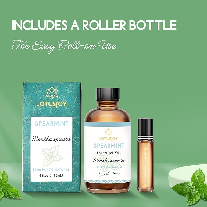 Spearmint Oil for Facial Hair Skin Roll On Diffuser Room Spray - Pure Organic Therapeutic Grade Spearmint Essential Oil 4 Oz