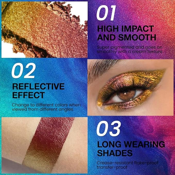 evpct Rose Red Gold Shimmer Sparkle Chameleon Duo Chrome Multichrome Gothic Iridescent festival Eyeshadow Palette, Single Mini Eye Shadow Palette Makeup for Older Women, Glitter Eyeshadow Stick, 01