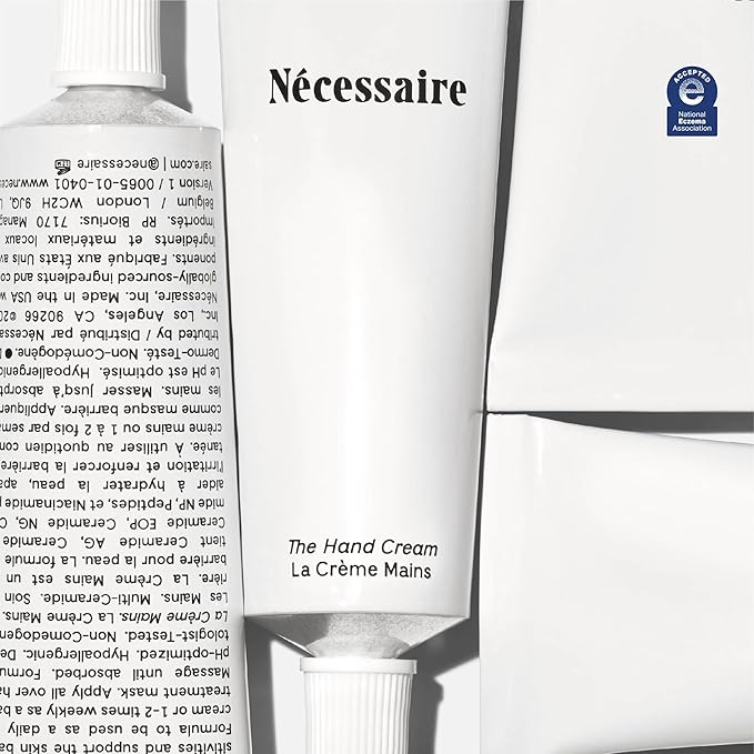 Nécessaire - The Hand Cream for Women & Men with 5 Ceramides & Peptides, Fragrance-Free Hand Lotion, Fast-Absorbing, Non-Greasy. - 2.2 fl oz.