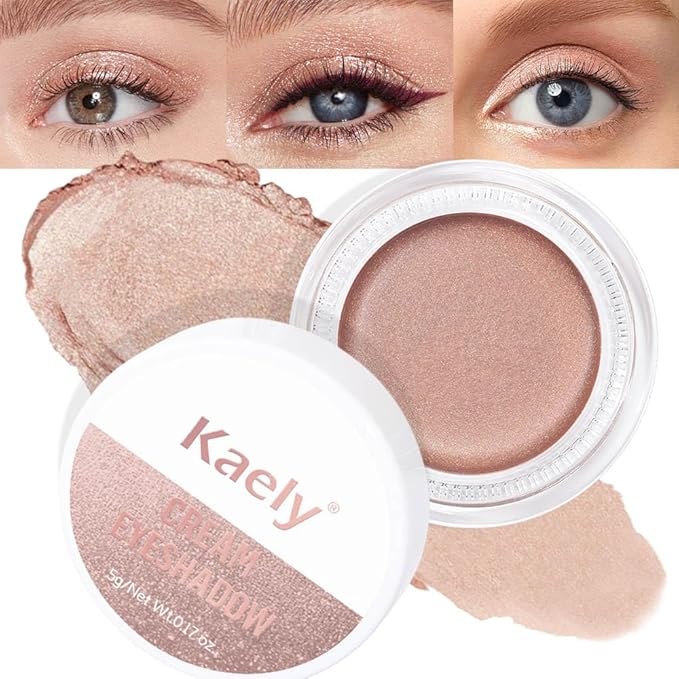 Kaely Single Cream Eyeshadow Pot, Sand Shimmer Eye Shadow for Older Women High Pigmented Waterproof, Natural Eyeshadow Palette Makeup Brightener, sombras en crema para ojos, Blendable, 25