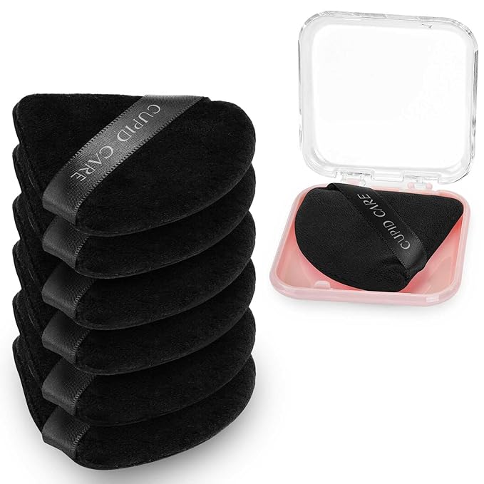 6 Pcs Triangle Powder Puff with 2 Travel Cases, Setting Powder Puffs for Face Powder and Foundation, Soft Velour Makeup Puff for Loose Powder Body Powder, Skin-Friendly, Beauty Makeup Tools