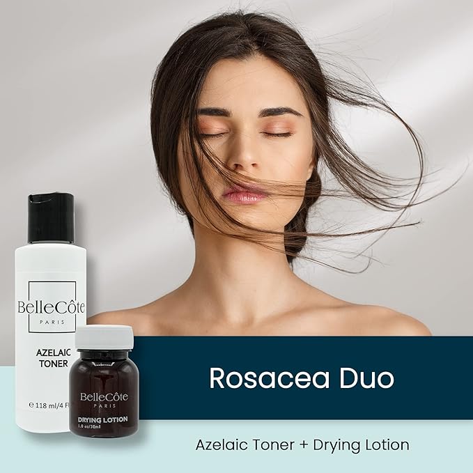 Azelaic Toner & Drying Lotion Duo - Face Treatment Set for Rosacea & Cystic Acne, Soothing Redness Relief, Shrinks Whiteheads & Pores | Normal to Oily Skin