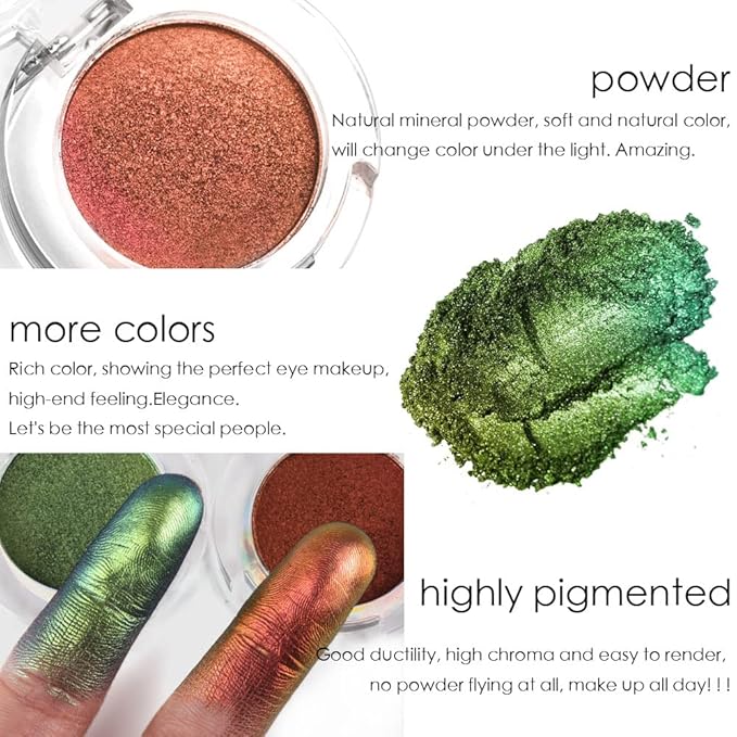evpct 2Pcs Duochrome Chameleon Chrome Multichrome Eyeshadow Makeup Palette Set Women, Rose red Gold Forest Green Metallic Holographic Glitter Sparkle Shimmer Loose Eyeshadow Eye Shadow Palette Makeup