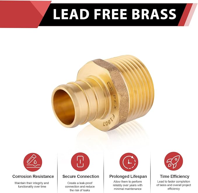 100 PCS EFIELD Pex Barb Crimp Brass Fittings 1/2 inch x 1/2 inch NPT Male - Image 4