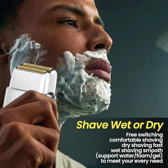 Electric Foil Shavers for Men, 3 Speed Electric Razor for Men, High Speed Dual Floating Blades, IPX7 Waterproof Wet & Dry, LED Display, USB Type C Charging, Foil Razor for Face/Beard/Head (Silver)