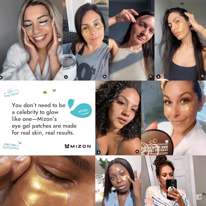 MIZON Under Eye Patches for Puffy Eyes & Dark Circles, 24K Gold & Snail Mucin, 60 Pcs – Anti-Wrinkle Collagen & Peptide Formula – Moisturizing Korean Eye Mask for Elasticity