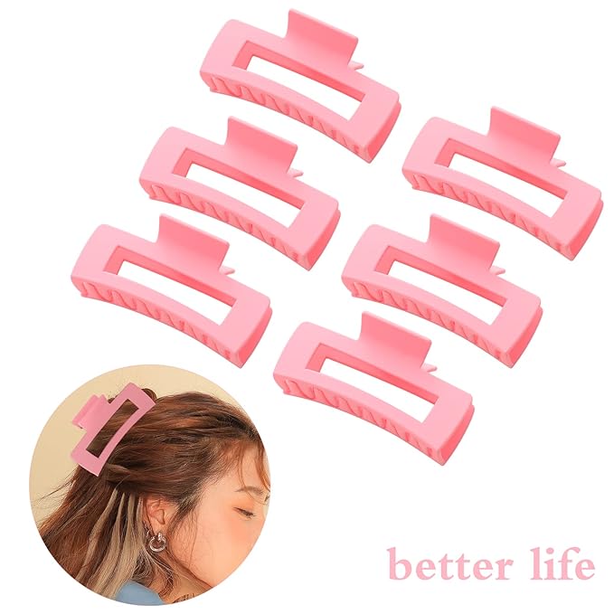 12 Pack Pink Square Claw Clips, Big and Small Neutral Rectangle Hair Claw Clips, Non-slip Matte Large Hair Clips for Women,Strong Hold jaw clip for Thick Thin Hair