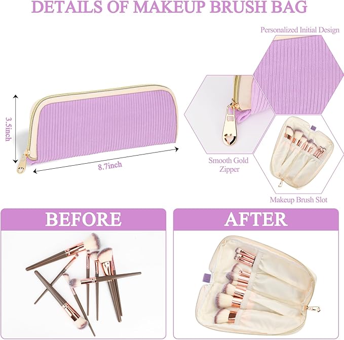 Personalized Initial Makeup Bag Trendy Stuff Corduroy Cosmetic Bag Travel Toiletry Bag for Women, Christmas/Thanksgiving/Halloween Gifts Makeup Organizer Case for Teen Girls Mom Girlfriend Wife.