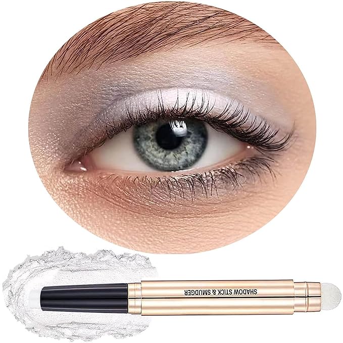 White Eyeshadow Stick Makeup, Long-Lasting Waterproof Eye Shadow Pencil, Hypoallergenic Smudge-Proof Glitter Primer Palette Shimmer Eyeliner, Easy to Blend Eye Make Up