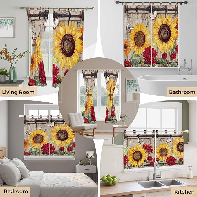 Sunflowers Kitchen Curtains 36 Inch Length, Small Window Curtains Tab Top - Image 7