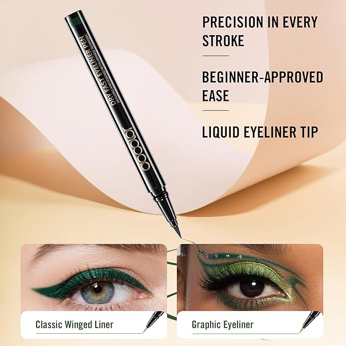 docolor Eyeliner, 2PCS Green Liquid Eyeliner Waterproof Eye Liner Pen Super Slim Precise All Day Green Eye Pencils Professional Makeup Liquid Eye Liner Pencil for Women