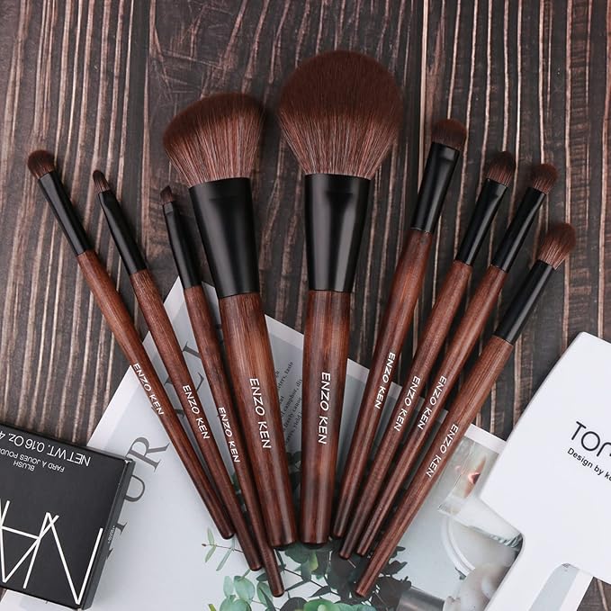 Bamboo Makeup Brushes Set Professional, Sable Makeup Brush Set with Case by Luxury ENZO KEN, Cosmetic Brushes Makeup Set, Make up Brushes Set Professional, Natural Hair Makeup Brush Set Professional.