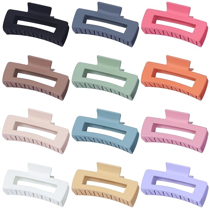 4.1 Inch Jumbo Hair Clips - 12 Pcs Colorful Square Jaw Clips for Thick Hair, Women and Girls Hair Accessories