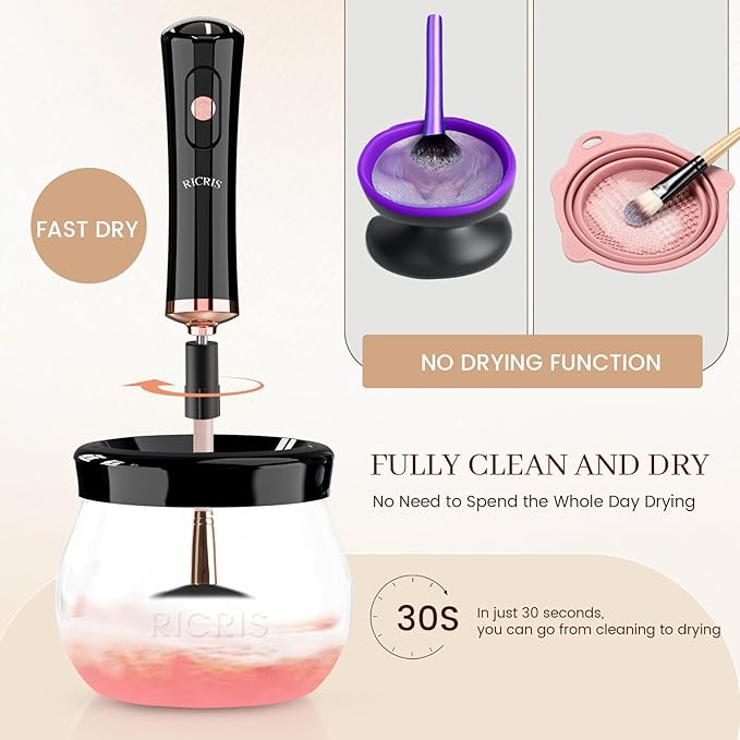 Electric Makeup Brush Cleaner and Dryer Machine - Super Fast Clean and Dry Make Up Brushes - Automatic Cosmetic Brush Spinner Washer Tools