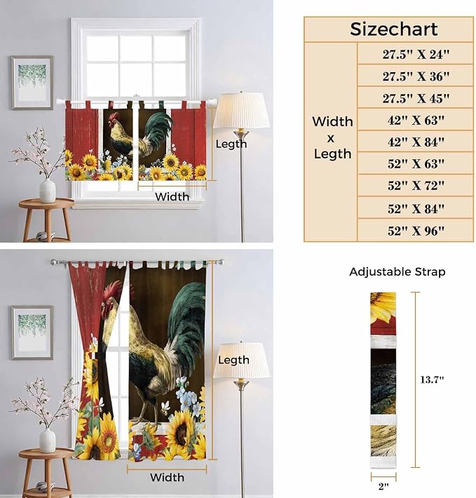 Chicken Sunflowers Living Room Curtains 84 Inch Length, Window Curtains Tab Top - Image 8