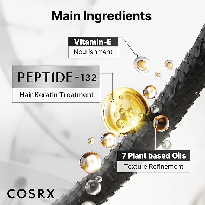 COSRX PEPTIDE 132 Hair Bonding Oil Serum, Travel Size Keratin Treatment for Frizzy, Damaged, Dry Hair – Repairs Split Ends, Adds Hair Gloss – For All Hair Types, Stocking Stuffers – 0.94 fl oz