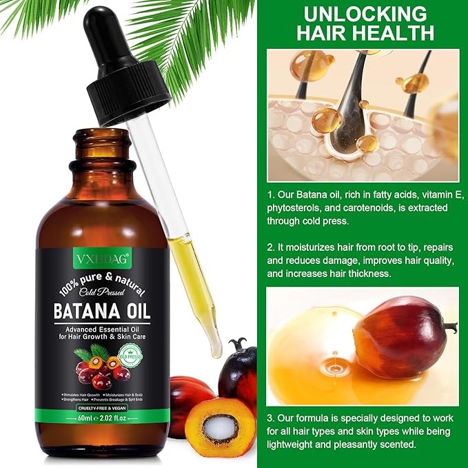Batana Oil - Pure & Natural Hair Growth Oil from Honduras, Eliminates Split Ends, Enhances Radiance for All Hair & Skin Types, 4.04 fl oz (pack of 2)