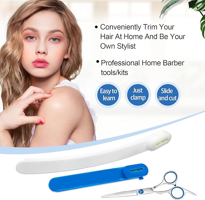 Hair Cutting Scissors, Hair Cutting Kit Women, DIY Home Hair Cutting Tools for Bangs Cutter, Layers, and Split Ends, Scissors for Cutting Baby Hair(Set of 3) Color Blue