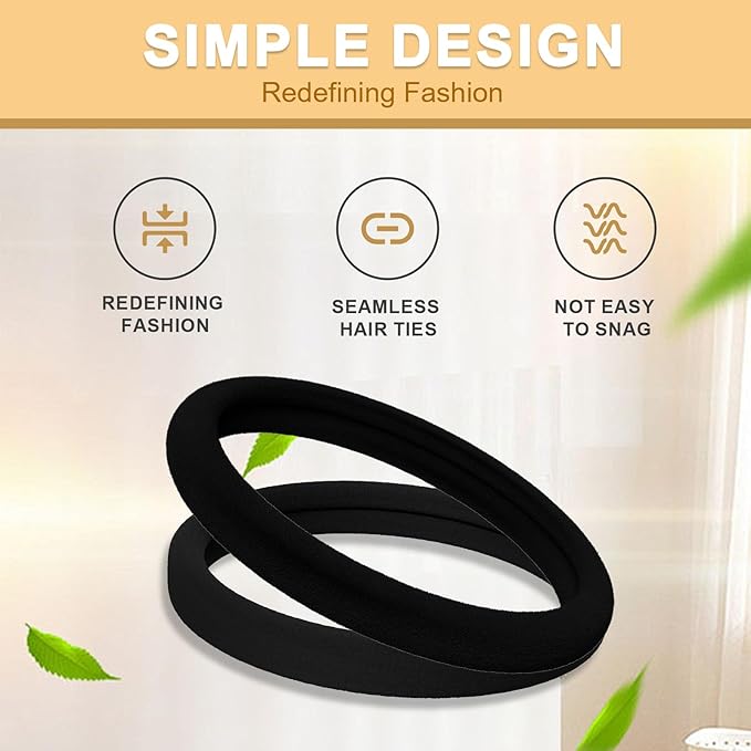 Hair Ties for Women, 120 Pack Black Elastic Hair Bands, 2 Inch Seamless No-Damage Hair Elastics (Black-120pcs)