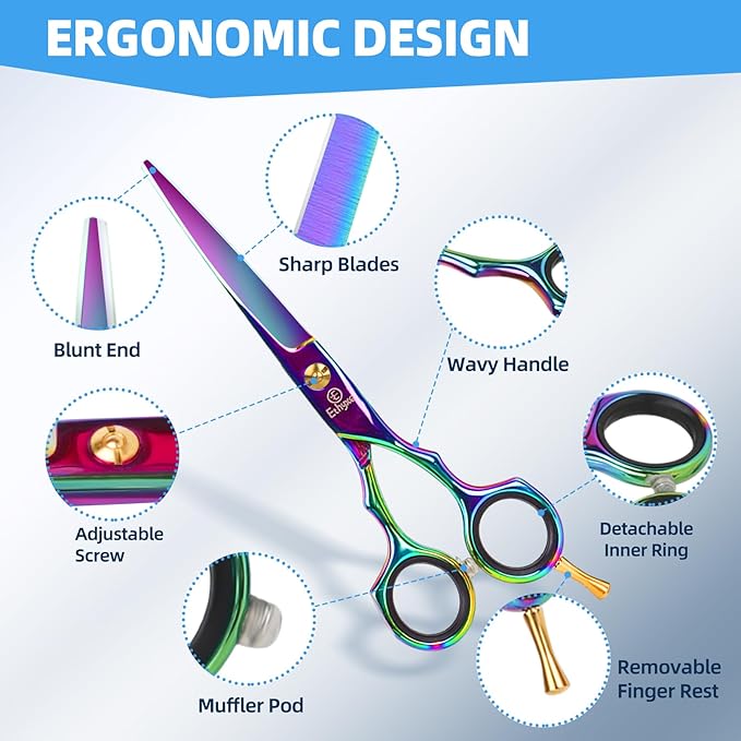 Hair Scissors Shears Professional - 6.5-Inch Multifunctional Barber Scissors Set, Salon Thinning and Straight Shears, Ideal Christmas Gift for Mother, Father, and Friends (Multi-Colored)