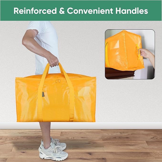 BALEINE 8-Pack Oversized Moving Bags with Reinforced Handles, Heavy-Duty Storage Tote for Clothes, Moving Supplies (Light Yellow, 8-Pack)