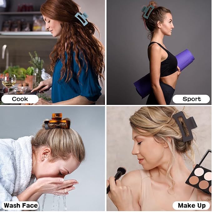 3.5 Inch Medium Hair Accessories - 12 Pcs Square Jaw Clips for Thick and Thin Hair, Rectangular Rectangle Basic Color Hair Clips for Women and Girls