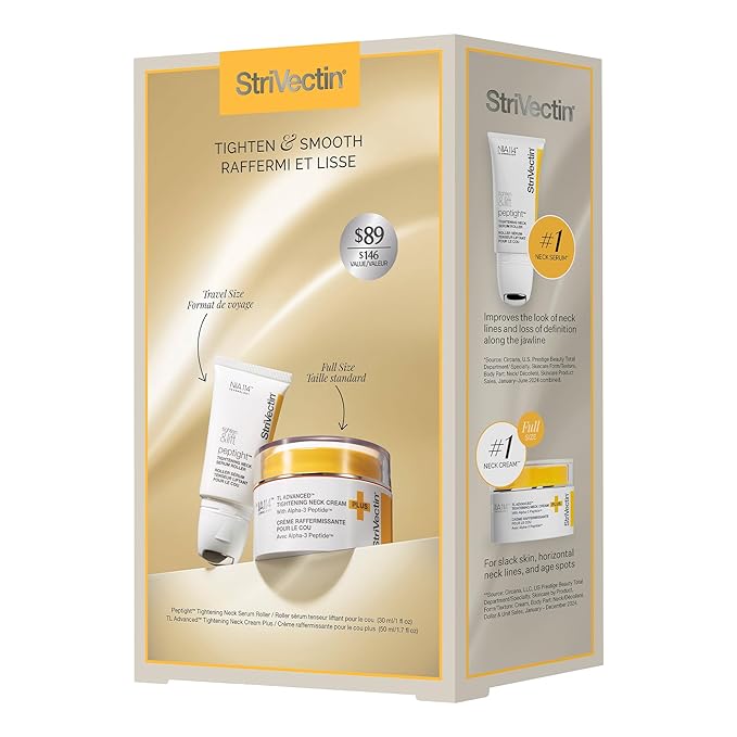 StriVectin Tighten & Smooth Neck Cream and Neck Serum Roller Anti-aging Skin Care 2-Piece Set, Smoothing Look of Wrinkles and Fine Lines, Improves Crepey Skin and Vertical Lines