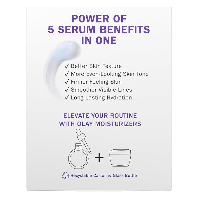 Olay Super Serum - Niacinamide, Vitamin C & E, Collagen Peptide, AHA - 5-in-1 Skin Care Benefits for Face - Healthy Glow, Brightening, Hydrating, Smoothing, Firming, Evens Tone, Anti-Aging, 1.7 Oz